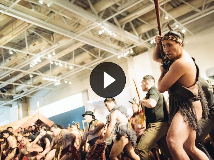 Ko Rongowhakaata opening pōhiri, 2017. Te Papa A group perform a haka