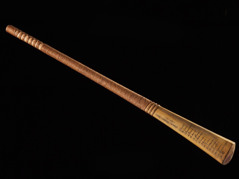 Pate (bat), 1936. Maker unknown. Gift of A J Crowther, 1983. Te Papa (FE007823) Wooden cricket bat