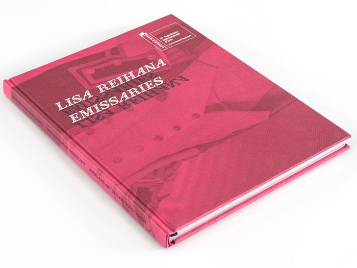Lisa Reihana: Emissaries Catalogue, 2015–17. Image courtesy of Auckland Art Gallery Pink book - Lisa Reihana: Emissaries Catalogue