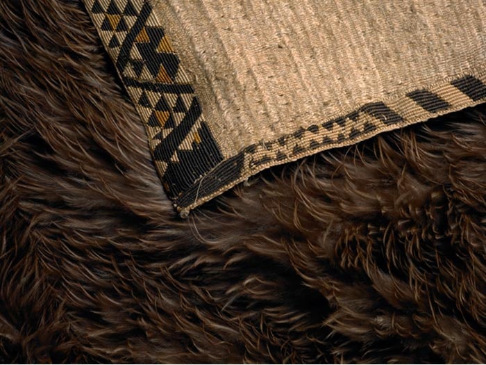 Kahu kiwi (kiwi feather cloak), New Zealand, maker unknown. Gift of Alexander Turnbull, 1913. Te Papa (ME002701) Close-up of cloak