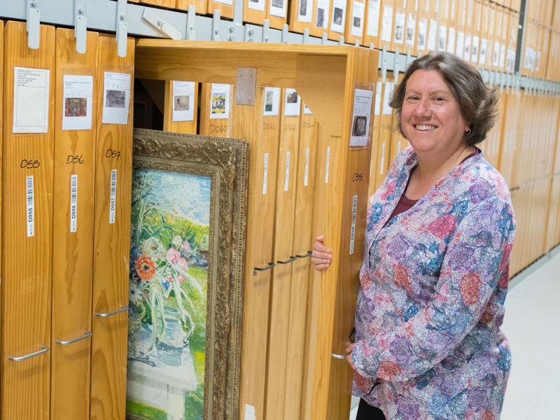 Anna Brookes in the art storerooms, 2017. Photo by Rachael Hockridge. Te Papa Anna Brookes in the art storerooms
