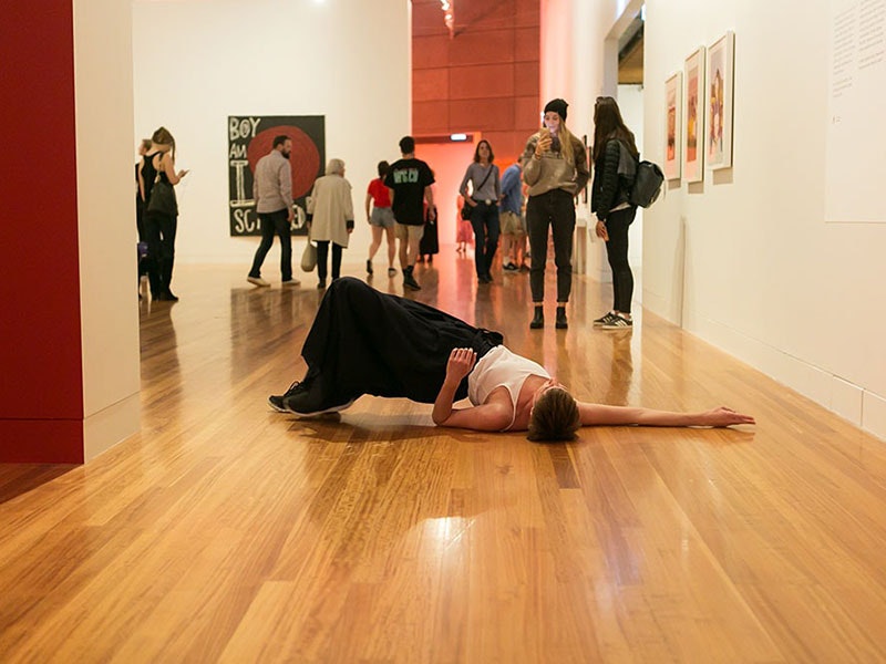 Josie Archer performs Follow on Toi Art’s opening weekend. Photograph by Jo Moore. Te Papa =""