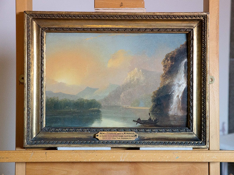 William Hodges, Waterfall in Dusky Bay with Maori canoe, 1775, oil on panel. Purchased 2019 with partial funding by the Lottery Grants Board from the Tuia – Encounters 250 fund. Te Papa waterfall-800x600.jpg