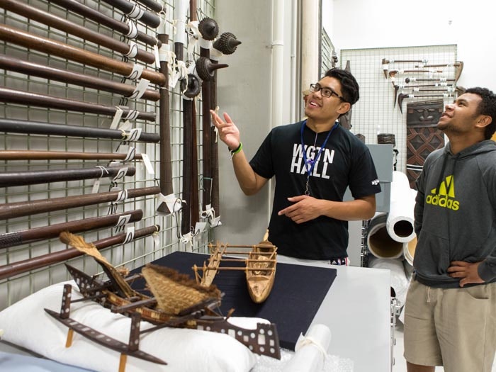 Pacific storeroom tour, 2015. Photograph by Michael Hall. Te Papa Pacific storeroom tour, 2015. Photograph by Michael Hall. Te Papa