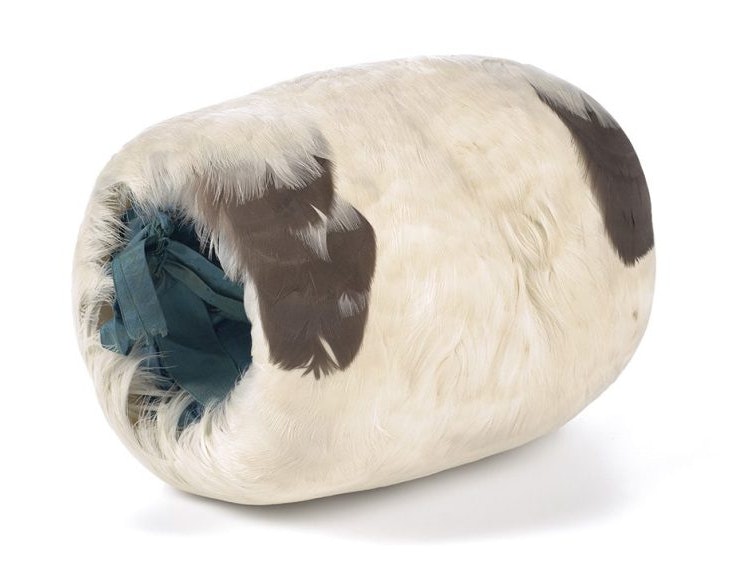Muff, 1870-1900, maker unknown. CC BY-NC-ND 4.0. Te Papa (PC000876) A white, grey and blue feather muff