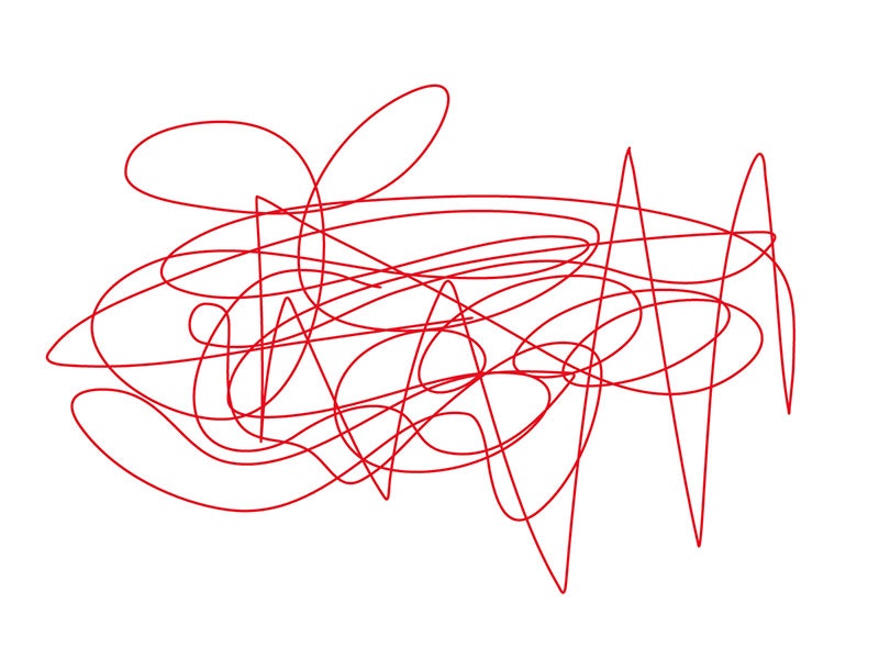 An example of automatic drawing by Daniel Crichton-Rouse, 2021. Te Papa An abstract red squiggly drawing