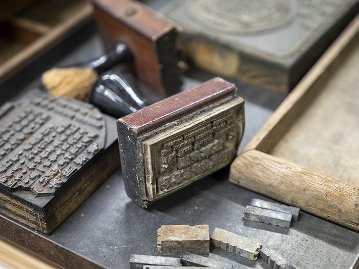 Chinese heritage type collection at Wai-te-ata Press, 2021. Photo by Daniel Crichton-Rouse. Te Papa Close up on rubber stamps with Chinese lettering on them
