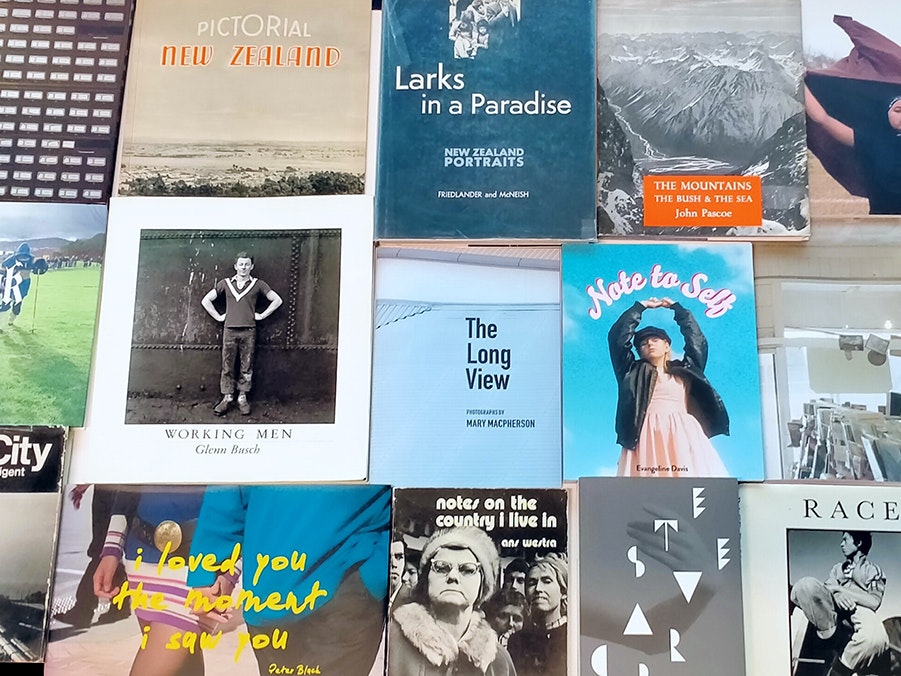 A selection of photographic books. Photo by Athol McCredie, Te Papa A crop of a selection of photo book covers