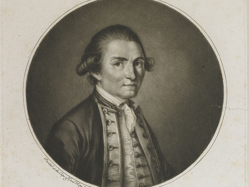 Francesco Bartolozzi after John Webber, Captain James Cook F.R.S., 1800s?, ink on paper. Te Papa (1992-0035-1886) =""