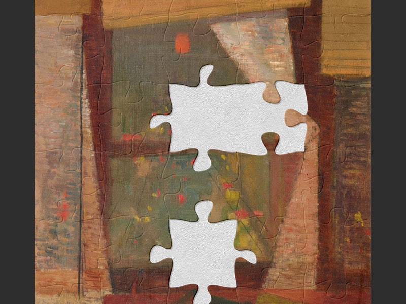 Victor Pasmore, The window, 1938/47, oil on canvas. Purchased 1957 with Harold Beauchamp Collection funds. CC BY-NC-ND 4.0. Te Papa (1957-0013-2) Oil painting of a window with its curtains open offering a nighttime view of a street with car lights. In front of the window sits a book and newspaper on a desk