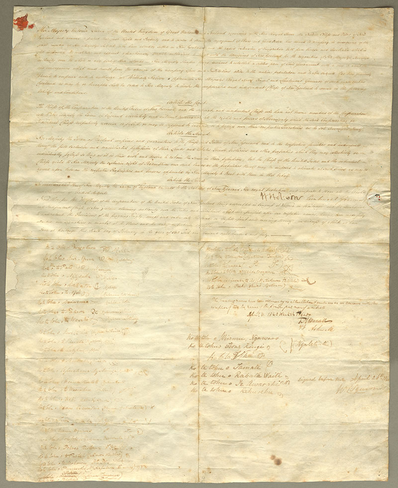 Photo of the page of the Treaty of Waitangi