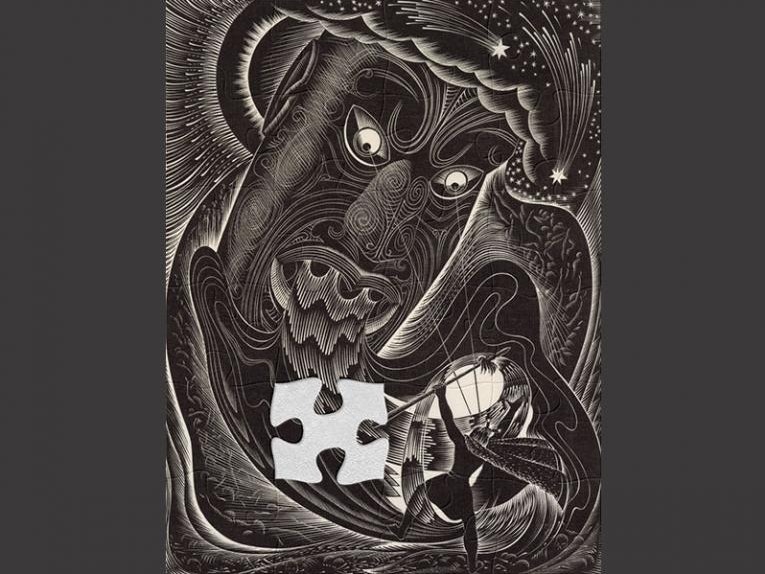 Magical wooden head, 1952, Wellington, by E Mervyn Taylor. Gift of the New Zealand Academy of Fine Arts, 1953. Te Papa (1953-0001-4) A nearly fished puzzle featuring a Māori design