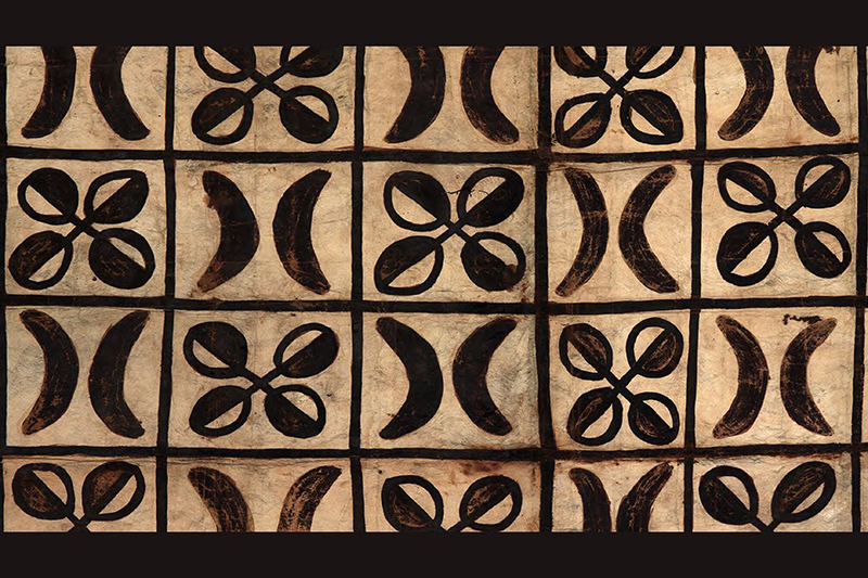 A barkcloth with boxes drawn on it and each box has an alternating shape