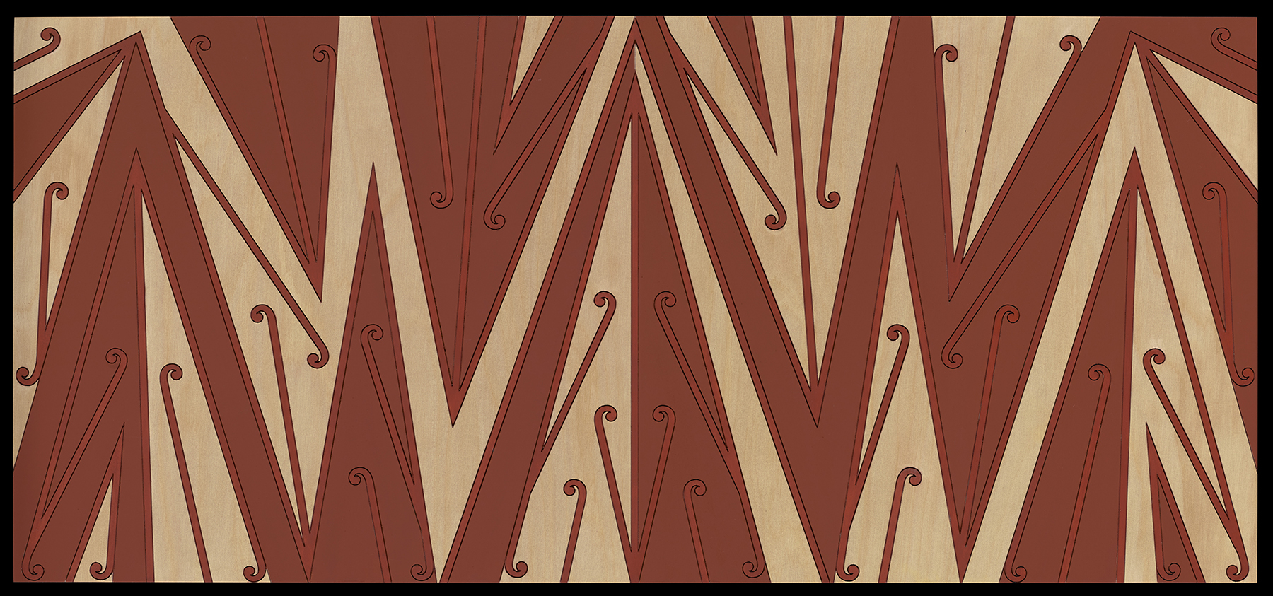 One panel of sharp pointy designs in red and white.