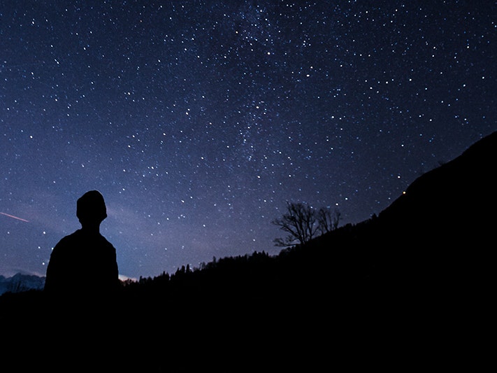 Photo by Klemen Vrankar. Unsplash A silhouette of a person looking at the night sky.