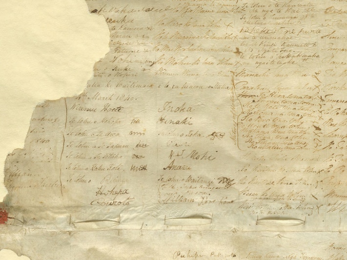 Crop of Te Tiriti o Waitangi A crop of te Tiriti o Waitang with parts missing.